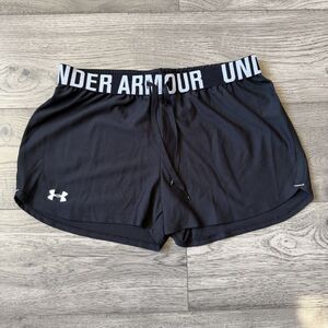 Under Armour Women’s HeatGear Black Branded Waistband Running Shorts Size Medium